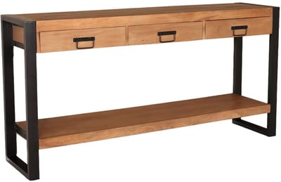 Bijzettafel mangohout Vera 150cm met 3 lades industrieel duurzaam massief hout side table