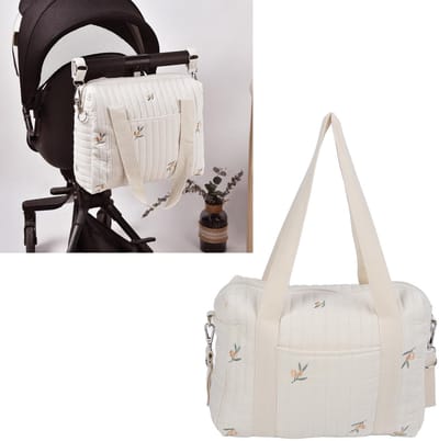 Dailygoody - Babyhengseltas - Luiertas - Draagbare mama-tas - Olijfkleurig - Kinderwagen tas - Geschikt voor onderweg - Katoen