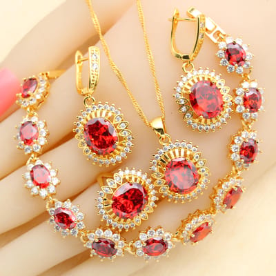 Nieuwe Collectie Goudkleurige Sieradensets Voor Vrouwen Bruiloft Groene Zirkonia Armband Oorbellen Ketting Hanger Ring Cadeau 9 beige