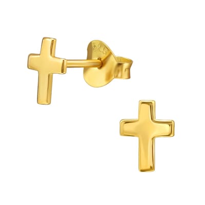 Zilveren goudkleurig kruisje kinderoorknopjes | gold-plated kruis kinderoorbellen | Gold cross oorbellen Meisje Zilver | Zilverana | Sterling 925 Silver