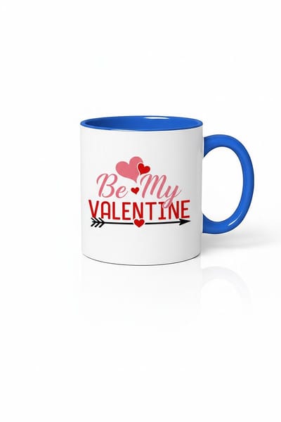 Mok 'Be My Valentine' met Hartjes en Pijl - Wit met Blauwe Binnenkant & Oor