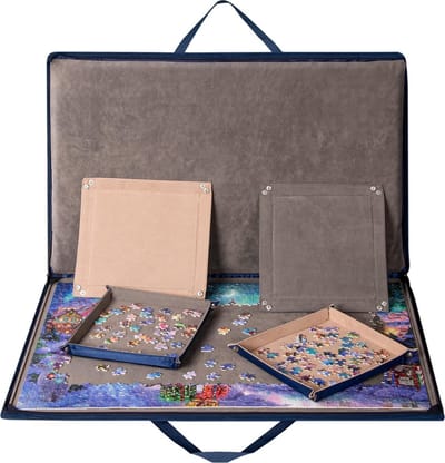 VIN® Puzzelkoffer – Puzzelmap – Puzzelmat 1000 Stukjes – Puzzelbord - Puzzelbord met Opbergsysteem – Puzzelmat met Puzzel Sorteerbakjes - Puzzel Opbergsysteem - 78 × 53cm