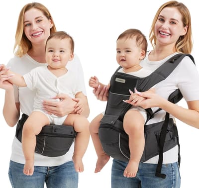 Babydrager Heupzitting - Draagvoorziening Kinderzitje - Actieve Baby Peuter - 2-in-1 Afneembaar - Tot 12 kg - Donkergrijs