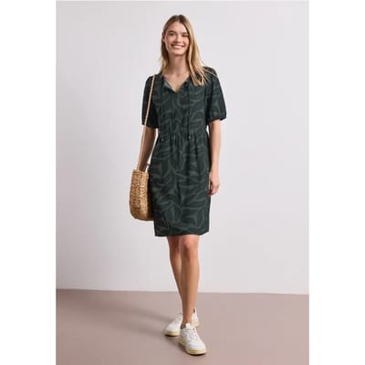 Knielange jurk met gespleten hals en print