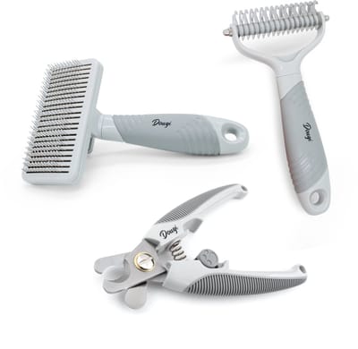 Dougi - Complete Verzorgingsset – Slickerborstel zelfreinigend + Nagelknipper + Ondervachtkam – Hondenborstel & Kattenborstel – Voor Langharig & Kortharig – Inclusief Gratis E-Book