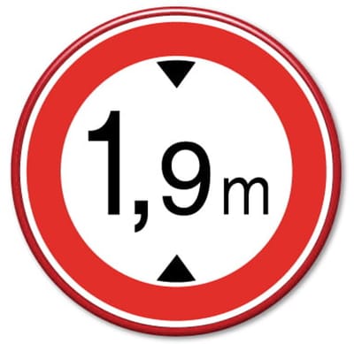 Verkeersbord Maximale doorrijhoogte C19 - 1,9m - Weerbestendig Aluminium - Ø60 cm - Bevestiging: Met muur-/ wandmontage beugels