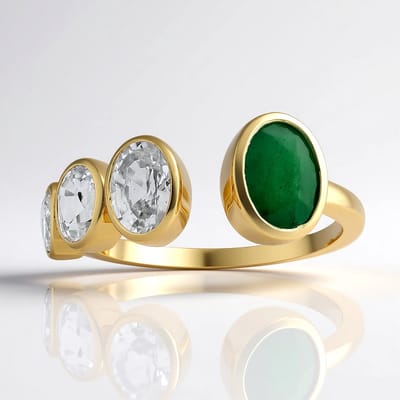 Cavill - 9 Karaat Geel Gouden Ring met 0,663 ct Zambia Smaragd Ovaal en 0,777 ct Cambodjaanse Zirkonen - Elegante Luxe Damesring