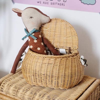 Rotan mand met deksel en schouderriem - handgemaakte rotan rugzak voor kamperen en reizen