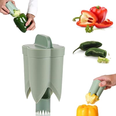 2 in 1 peperboor, peperzaadgereedschap, peperontpitter, groentepeper snijgereedschap, keukengadget (groen)