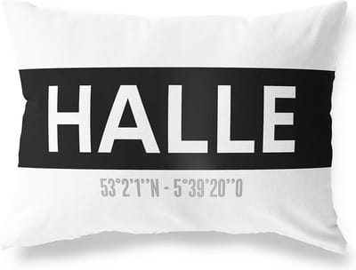 Tuinkussen HALLE - GELDERLAND met coördinaten - Buitenkussen - Bootkussen - Weerbestendig - Jouw Plaats - Studio216 - Modern - Zwart-Wit - 50x30cm