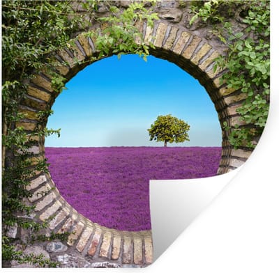 Muurstickers - Sticker Folie - Lavendel - Doorkijk - Bloemen - Zomer - 100x100 cm - Plakfolie - Muurstickers Kinderkamer - Zelfklevend Behang XXL - Zelfklevend behangpapier - Stickerfolie