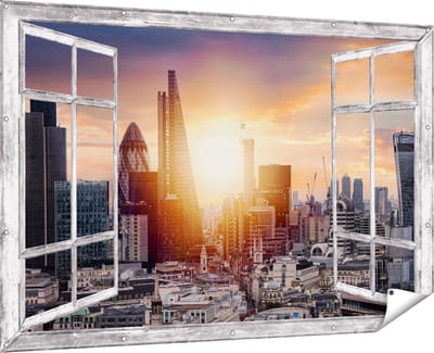 Gards Tuinposter Doorkijk Londen Stad bij Zonsopgang - 180x120 cm - Tuindoek - Tuindecoratie - Wanddecoratie buiten - Tuinschilderij