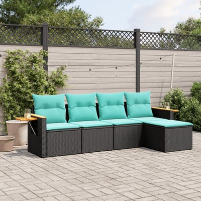 vidaXL - 5-delige - Loungeset - met - kussens - poly - rattan - zwart