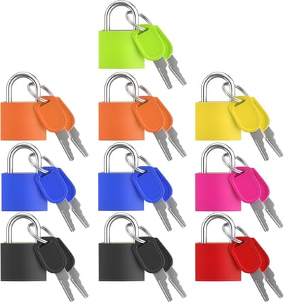 10-delige kofferslotset met sleutel, klein hangslot met sleutel, bagageslot, mini-hangslot met sleutel voor reistassen, schoolkluisjes, gereedschapskisten - 23 mm (gekleurd)