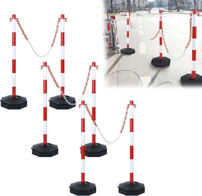 6 Stuks Afzetpalen met Ketting - Vulbare Kunststof Palen Rood/Wit