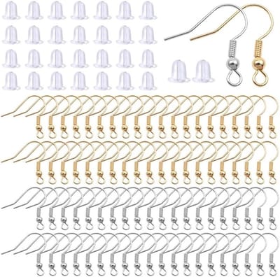 200 Stuks Zilveren en Gouden Oorbellen Haakjes met Achterklemmen en Transparante Plastic Bevestigingen voor Sieradenmaken
