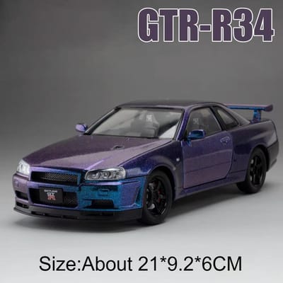 1:24 Gtr Skyline R34 Automodel Speelgoed Licht Geluid Pull-back Deuren Openen Miniature Straatmodel Collectie Cadeaus Voor Kinderen
