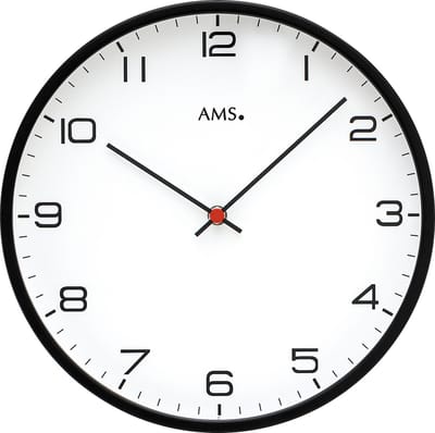 AMS W9659 - Wandklok - Analoog - Rond - Metaal - Mineraal Glas - Zwart - Wit - 30 cm ø