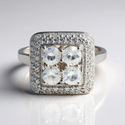 Cavill - Zilveren ring met Cambodjaanse zirkonen - 925 Sterling zilver - 2,011 ct totaal - Modern vierkant halo design - Maat 17