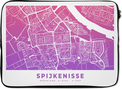 Laptophoes 13 inch - Stadskaart - Spijkenisse - Nederland - Paard - Laptop sleeve - Binnenmaat 32x22,5 cm - Zwarte achterkant