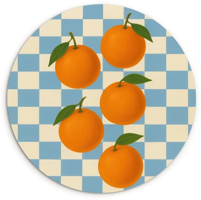 WallCircle® Wandcirkel 120x120 cm - Muurcirkel Sinaasappels - Blaadjes - Geblokt - Blauw - Muurdecoratie woonkamer - Wanddecoratie slaapkamer - Kamer decoratie accessoires - Ronde schilderijen XXL