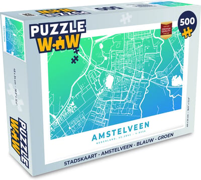 Puzzel Stadskaart - Amstelveen - Blauw - Groen - Legpuzzel - Puzzel 500 stukjes - Plattegrond