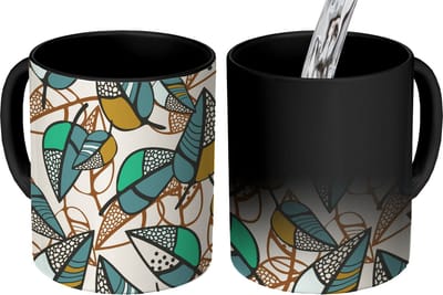 Magische Mok - Foto op Warmte Mokken - Koffiemok - Bladeren- Bohemian - Natuur - Patronen - Magic Mok - Beker - 350 ML - Theemok