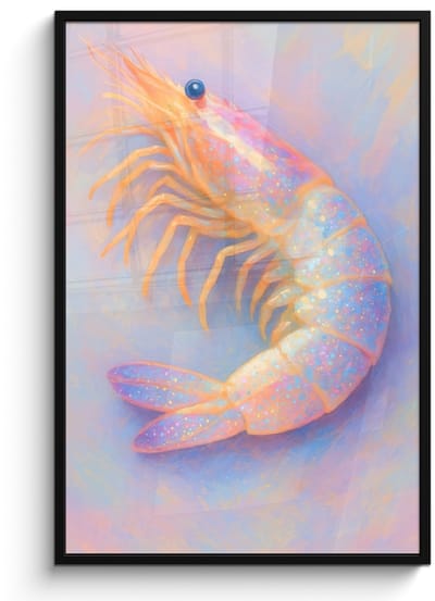 Poster in lijst - Fotolijst 80x120 cm - Posters - Garnaal - Subtiele structuur - Blauw - Roze - Posterlijst zwart - Decoratie - Wanddecoratie woonkamer - Muurdecoratie slaapkamer
