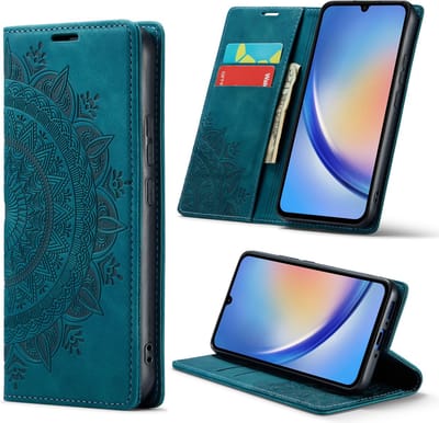 Casemania Hoesje Geschikt voor Samsung Galaxy S24 Emerald Green - Mandala Dunne Portemonnee Book Case - Slim Wallet Case met Pasjeshouder