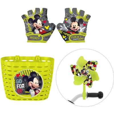 Mickey Mouse fietsset; mand, molen en handschoenen