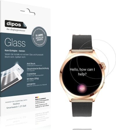 dipos – 2x Pantserfolie geschikt voor Niolina Smartwatch 1.27 Zoll | 9H Screenprotector
