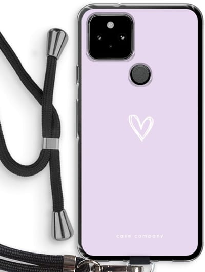 Case Company® - Hoesje met koord geschikt voor Google Pixel 5 hoesje met Koord - Klein hartje paars - Telefoonhoesje met Zwart Koord - Bescherming aan alle Kanten en Over de Schermrand