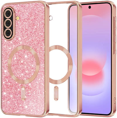 Hoesje geschikt voor Samsung Galaxy A37 - Techsuit Luxury Glitter Back Cover - Geschikt voor MagSafe - Roségoud
