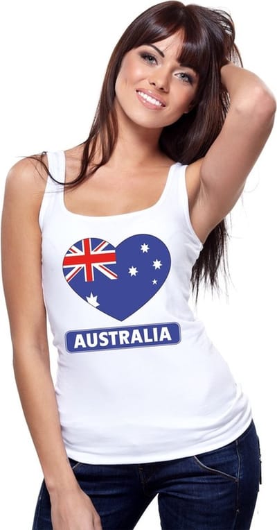 Australie singlet shirt/ tanktop met Australische vlag in hart wit dames S