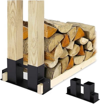 Houtstapelhulp Set - Doe-het-zelf Houtopslag - Hout Opslaan - Gepoedercoat Staal - 10 x 34 x 16 cm - Zwart