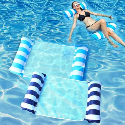 Zwembaddrijvers Set - Opblaasbare Hangmat - Water Ontspanning - 4-in-1 Functie - 118 x 66 cm - Donkerblauw Hemelsblauw