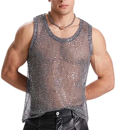 Erotiek tank top heren - Glitter and glamour - Hemd - Mesh - Visnet
