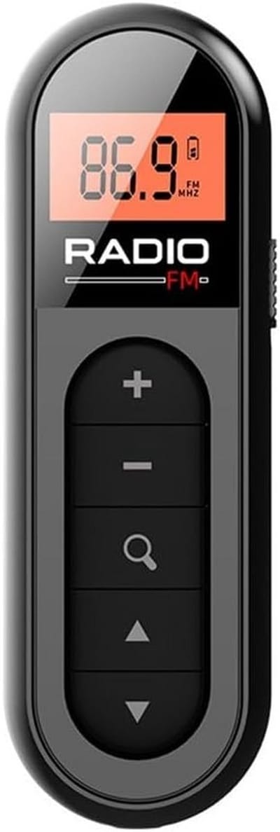 FM-radio, compacte FM-radio met achtergrondverlichting LCD-display, FM-radio mini met clip, oplaadbare vergadergids paardenraces voor buiten (wit)