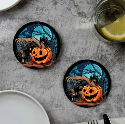 GR onderzetters voor glazen - Halloween - Happy Pumpkin - Vinyl - 6st