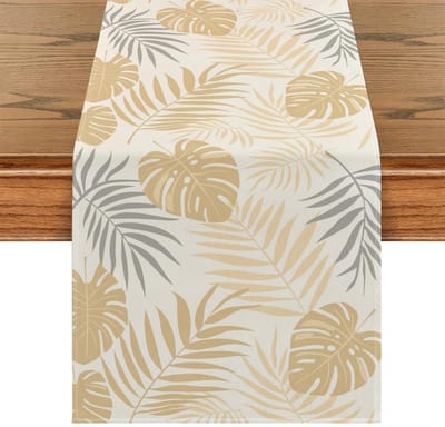 Tafelloper, modern, afwasbaar, 40 x 180 cm, planten, bladpatroon, linnen, landhuisstijl, tafelloper, zomer, herfst, lente, klein tafelkleed, voor buiten, voor decoratie binnen en bruiloft, feest