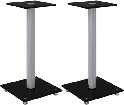 Set van 2 Speaker Stands met Glazen Plaat en Zilverkleurige Pilaar