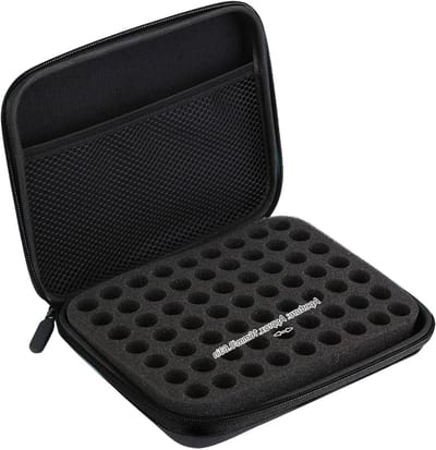 Draagbare opslagtas voor essentiële oliën met 63 vakken, ideaal voor 3 ml, 2 ml en 1 ml flessen, perfect voor aromatherapie en organisatietools