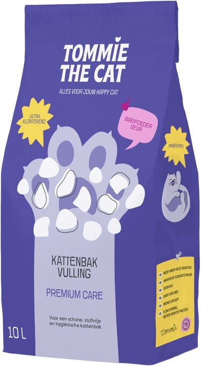 Tommie the Cat - kattenbakvulling - kattengrind - 20L - ultra klontvormend - babypoeder geur - 100% stofvrij - plakt niet