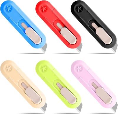 Set van 6 Kleine Multifunctionele Snijmessen, Mini Dozenopener, Handige Cutter voor Verpakken en Openen van Brieven, Draagbare en Uittrekbare Mesjes voor Papier en Karton