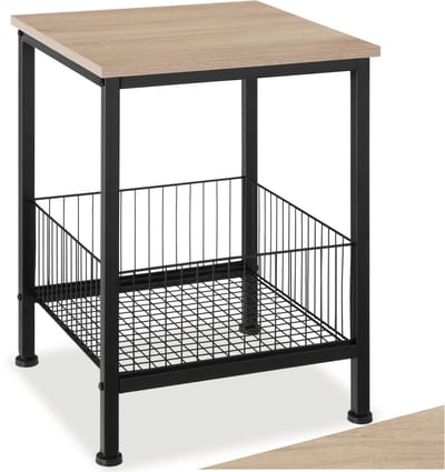 tectake® Bijzettafel met draadmand - Nachtkastje in industrieel design - 2 niveaus - Voor woonkamer, slaapkamer, kantoor, hal - Zwart metalen frame - Afmeting (LxBxH) 40 x 40 x 55,5 cm - Lichtbruin