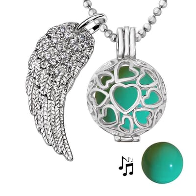 Engelenroeper 18mm Bolhouder met Ketting 90cm en Bolletje - Dames - Zilverkleurig Hartjes - EBS18188