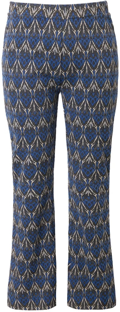 Studio Untold - Dames - Uitlopende broek flared pijpen jacquardmotief glitter - Donkerblauw - Maat 42