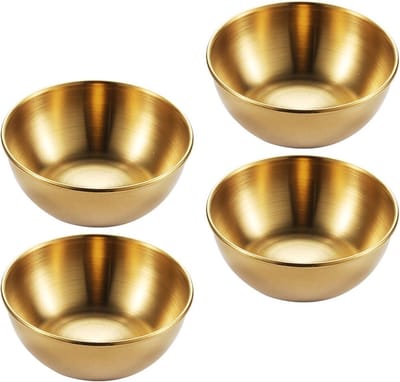 BukkitBow - Luxe Set Saus Schaaltjes - Gouden RVS Sauskommetjes - Stijlvolle Roestvrijstalen Bakjes voor Tafel en Keuken - 4 Stuks