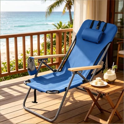 Loungestoel - Opvouwbare tuinstoel - Verstelbaar in 4 posities - Blauw