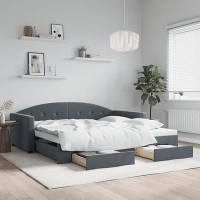 vidaXL - Slaapbank - onderschuifbed - lades - 100x200 - cm - fluweel - donkergrijs